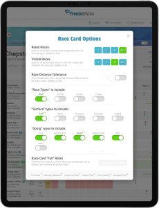 Race Card Options (Tablet Portrait) - TrackMate